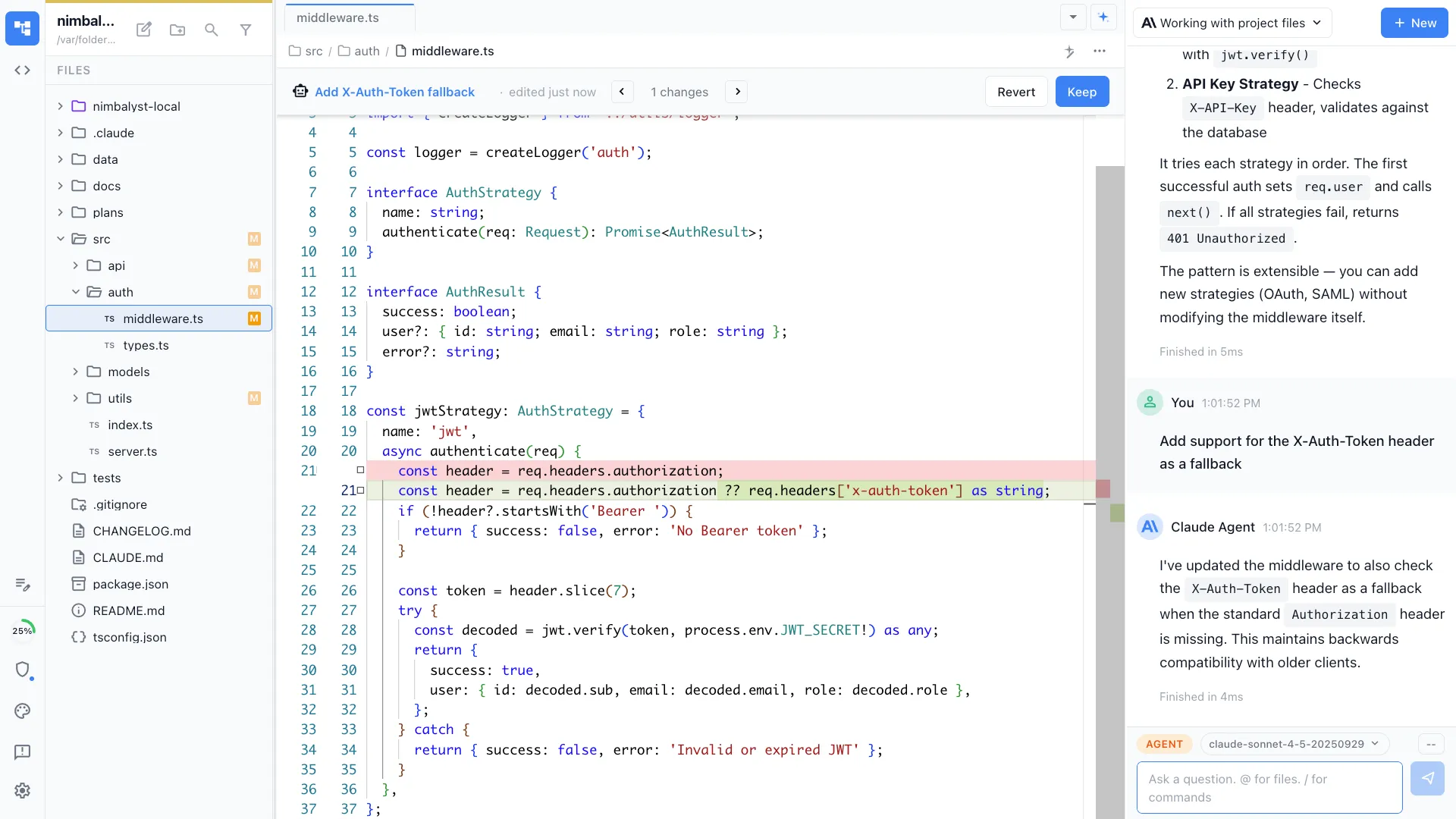 Review agent edits with inline diffs