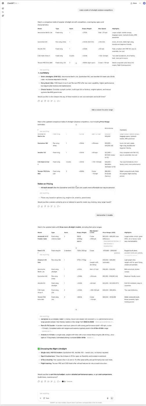 ChatGPT long chat thread editing 1 table