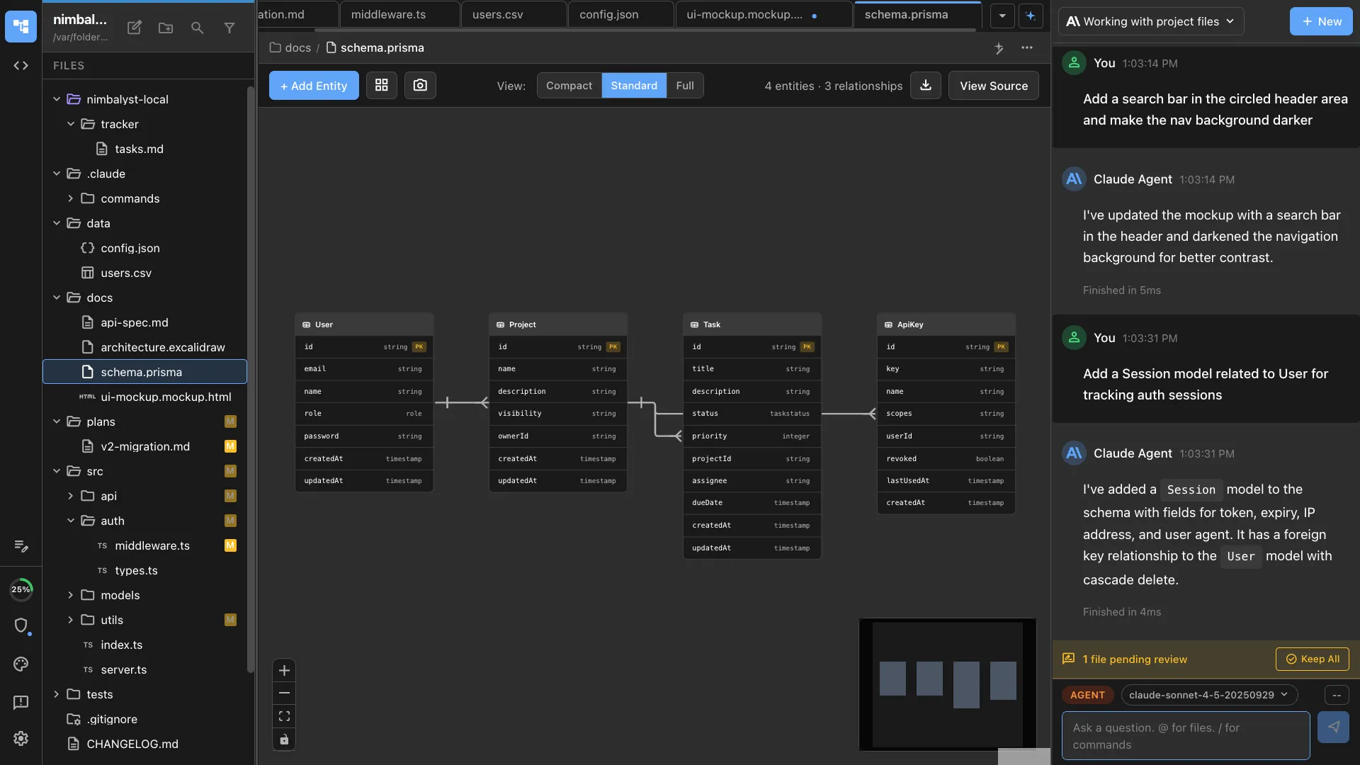 Data model rendered as visual ERD with AI chat in Nimbalyst