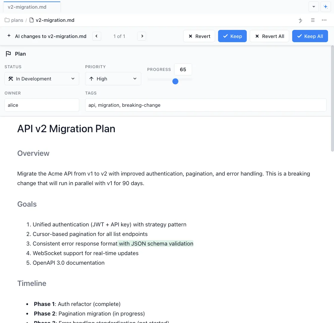 Editable WYSIWYG and native markdown