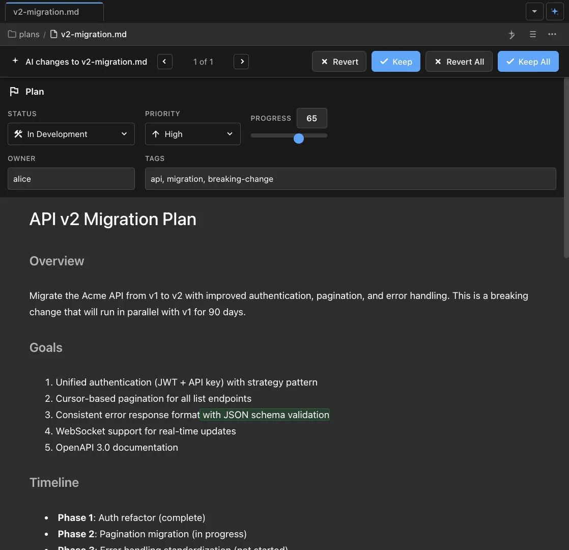 Editable WYSIWYG and native markdown