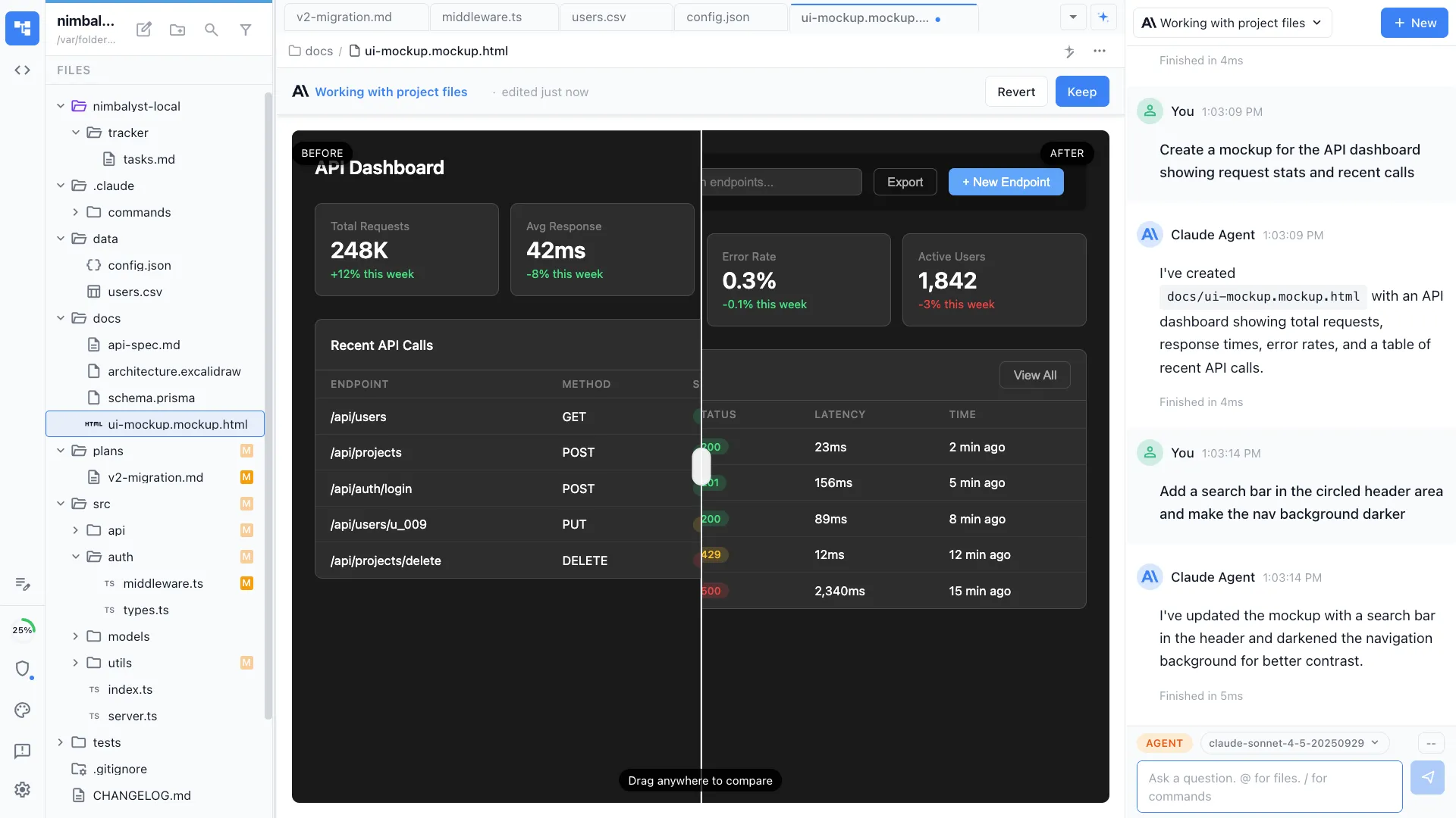 Designer workflow — mockup creation in Nimbalyst