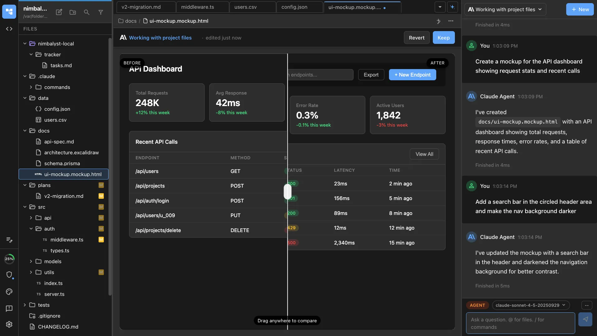 Designer workflow — mockup creation in Nimbalyst