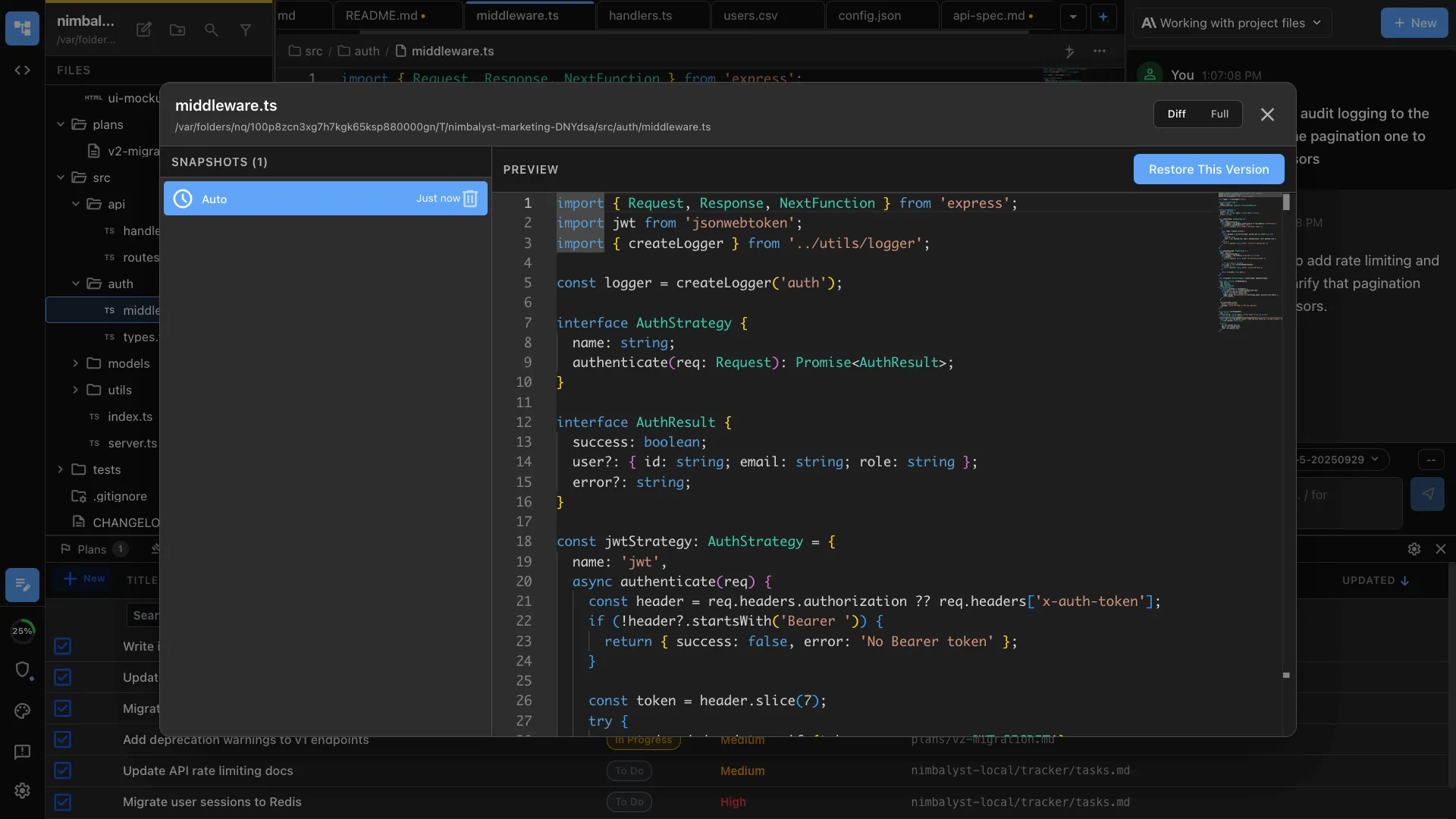 File history with restore