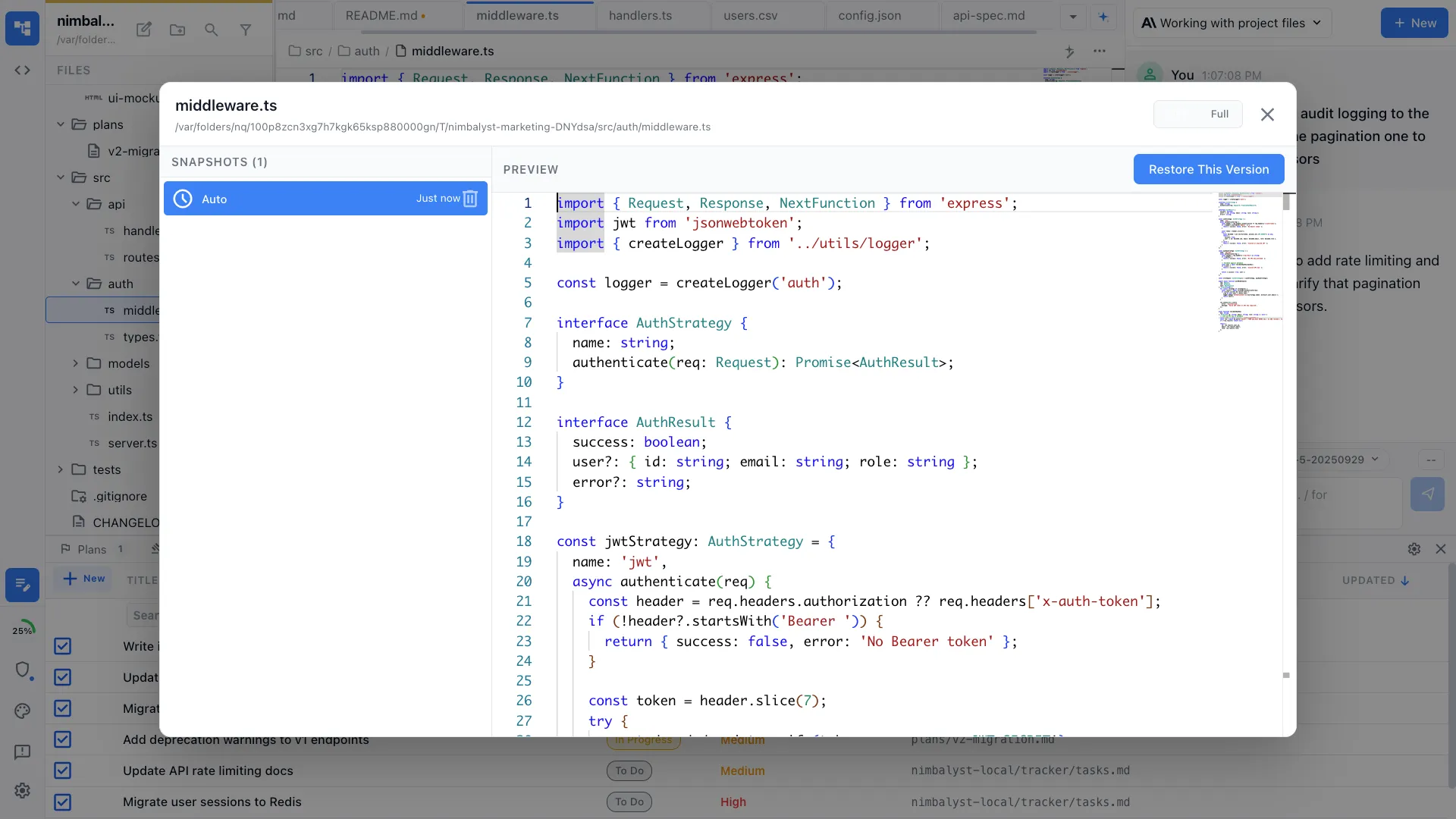 File history with restore