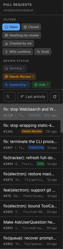 Pull request filters and populated review-status triage