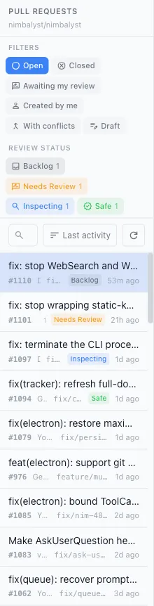 Pull request filters and populated review-status triage