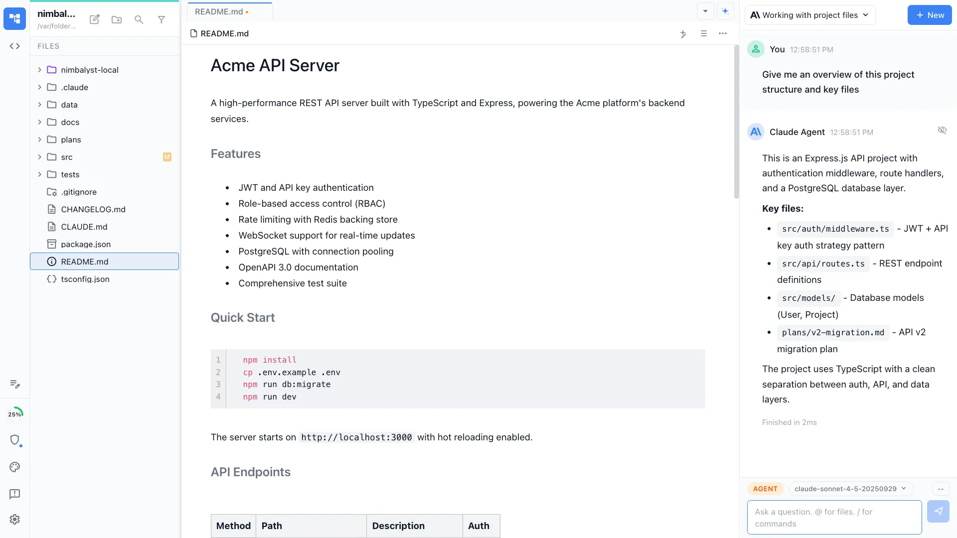 Files mode showing session modifications