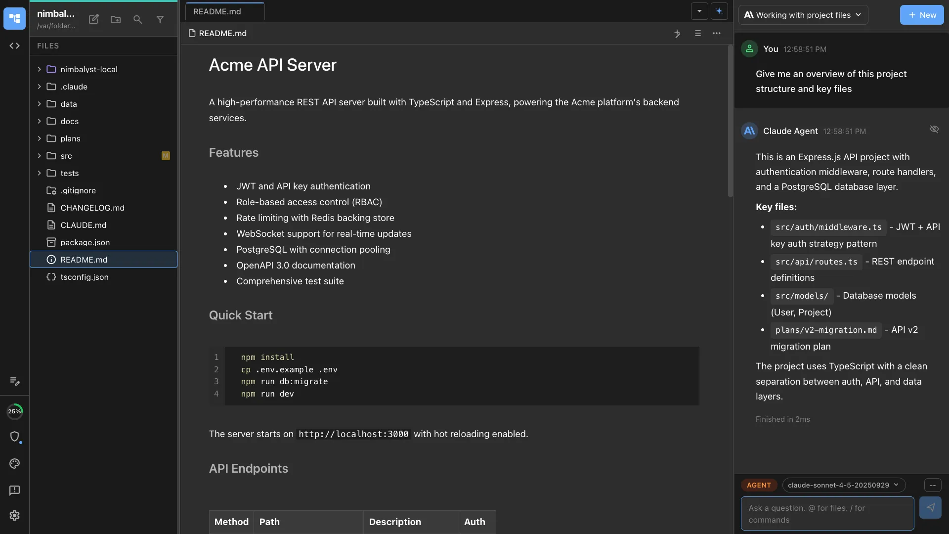 Files mode showing session modifications