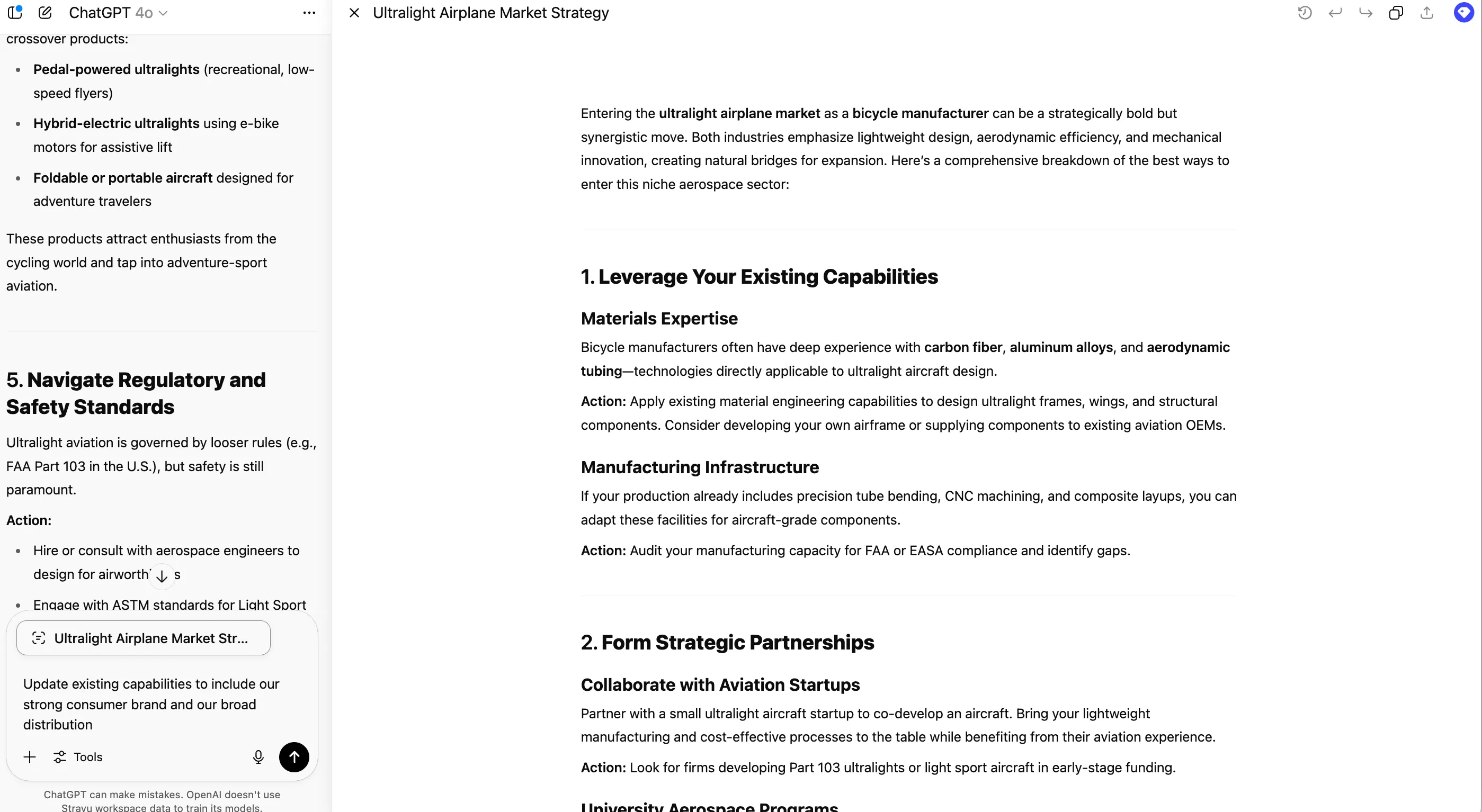 ChatGPT Canvas view showing limitations of editing AI text in a separate canvas