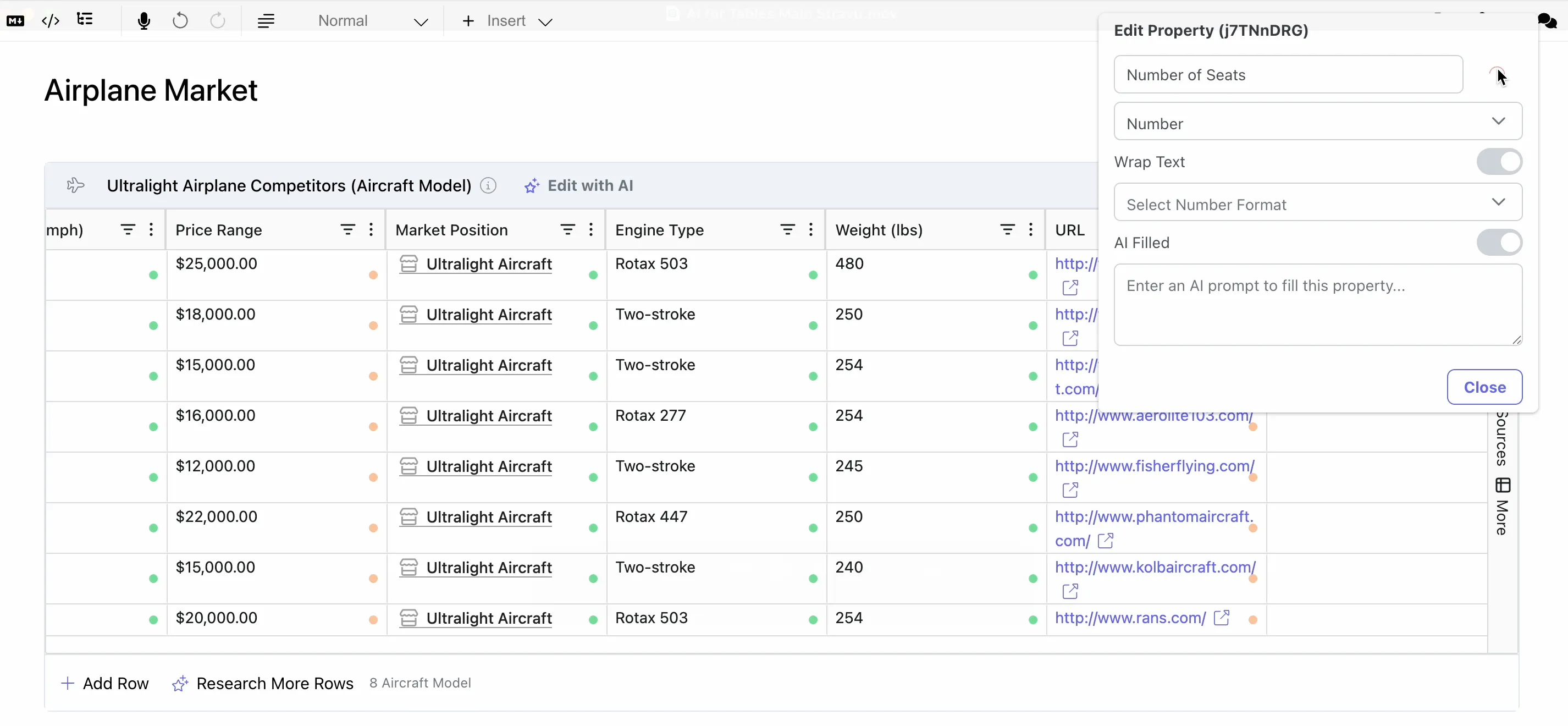 Stravu AI Table - add column