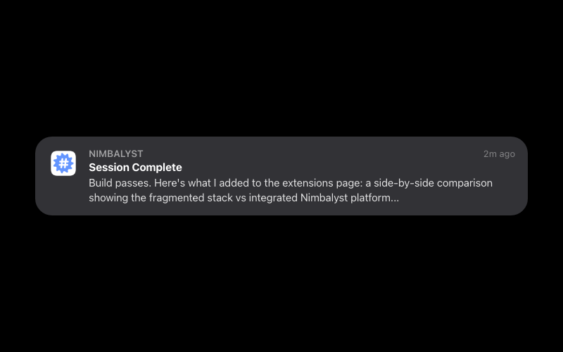 A Session Complete push notification from Nimbalyst