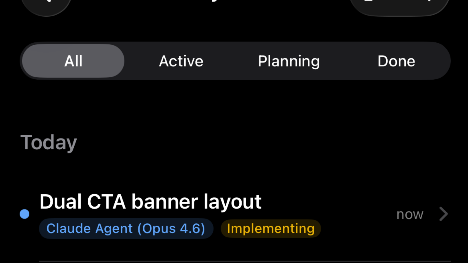 Mobile session list filtered by All, Active, Planning, and Done